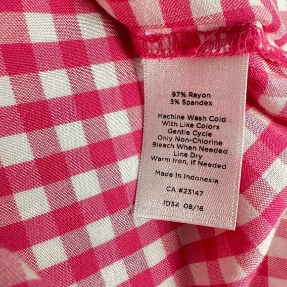 Talbots Pink White Gingham Roll Sleeve Top Large - Picture 6 of 6